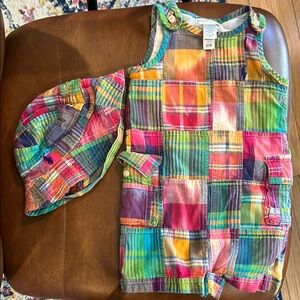 Ralph Lauren Baby Colorful Patchwork Romper and Hat Set